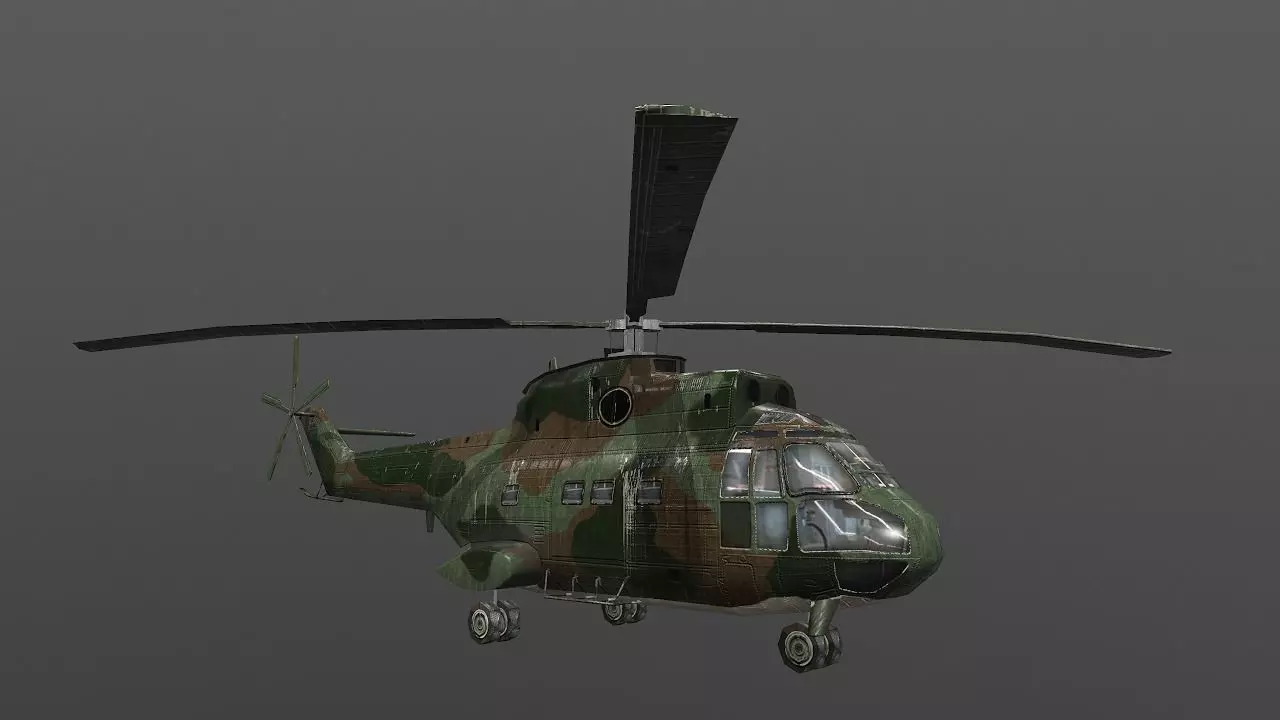 SA-330 military helicopter in camouflage Low-poly 3D model_0