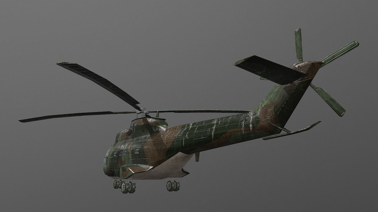 SA-330 military helicopter in camouflage Low-poly 3D model_4