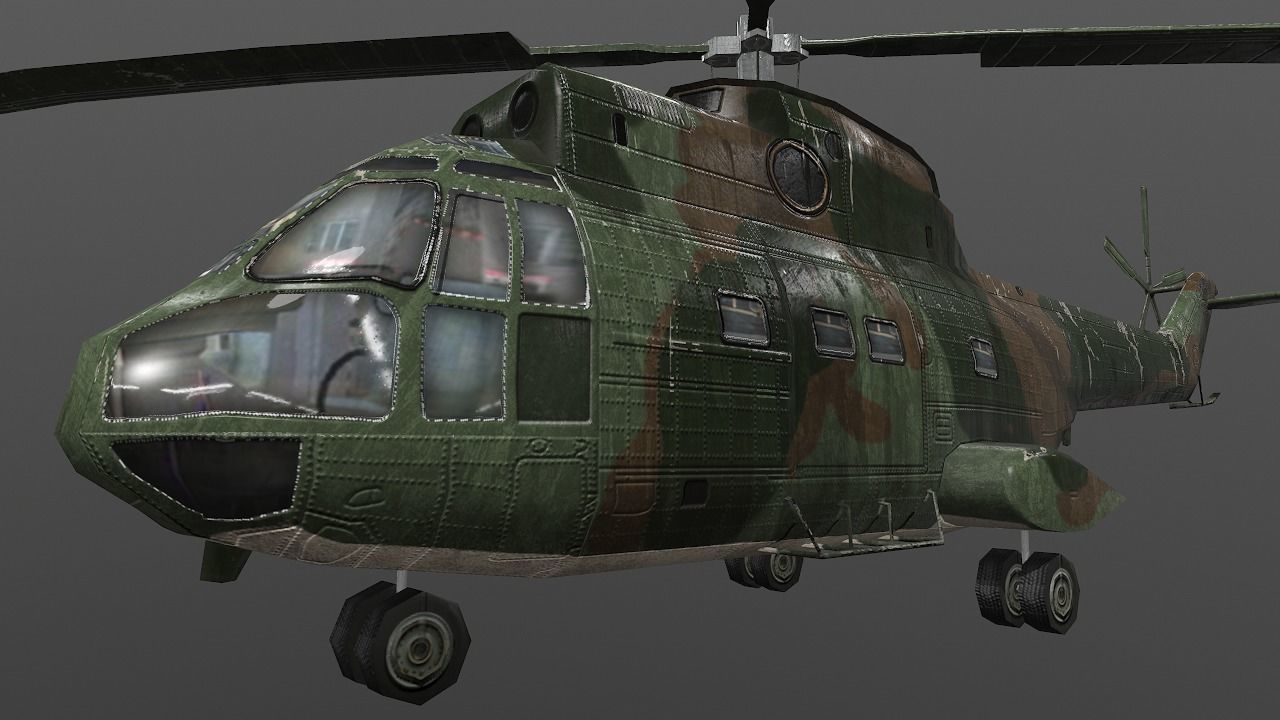 SA-330 military helicopter in camouflage Low-poly 3D model_5
