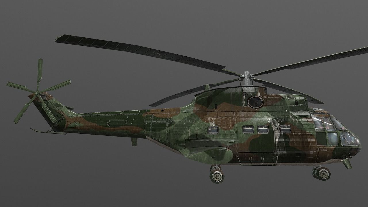 SA-330 military helicopter in camouflage Low-poly 3D model_2