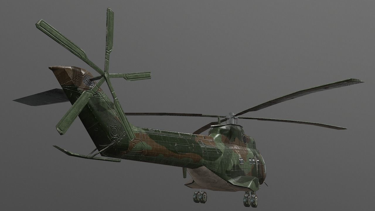 SA-330 military helicopter in camouflage Low-poly 3D model_3