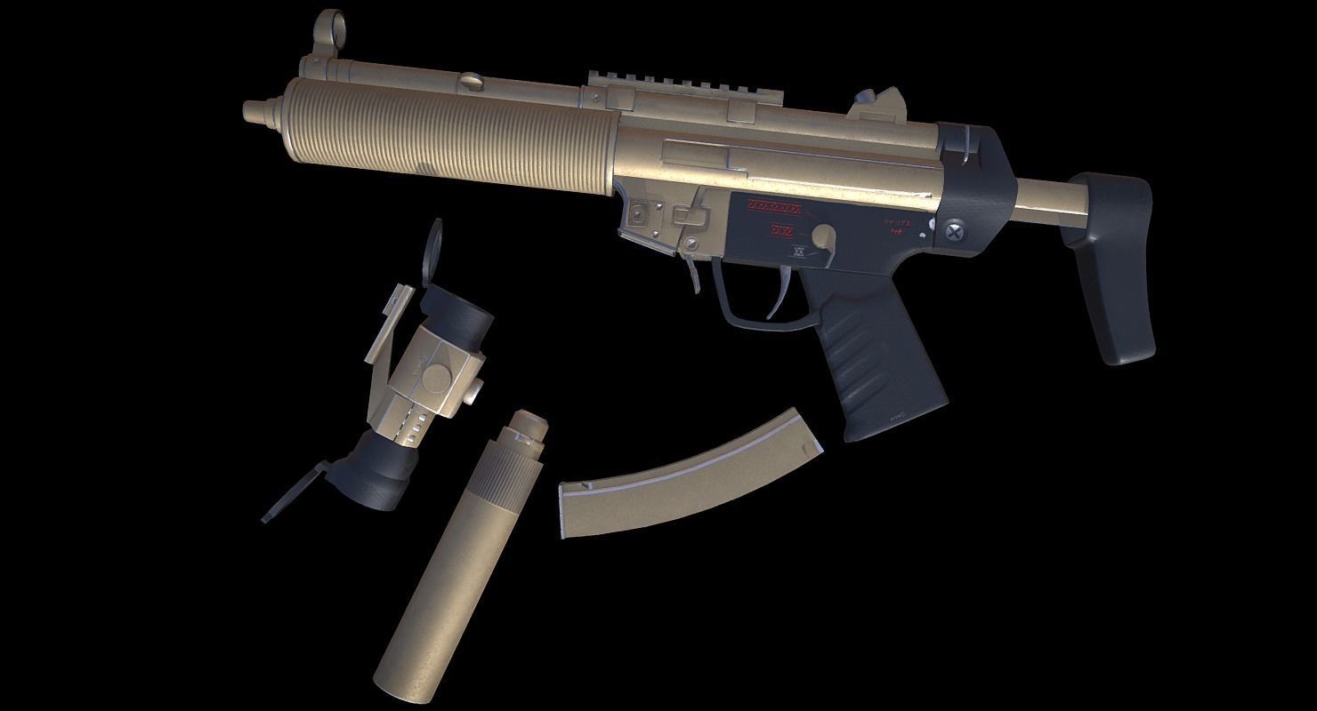MP5 A5- Game Ready  Low-poly 3D model_4