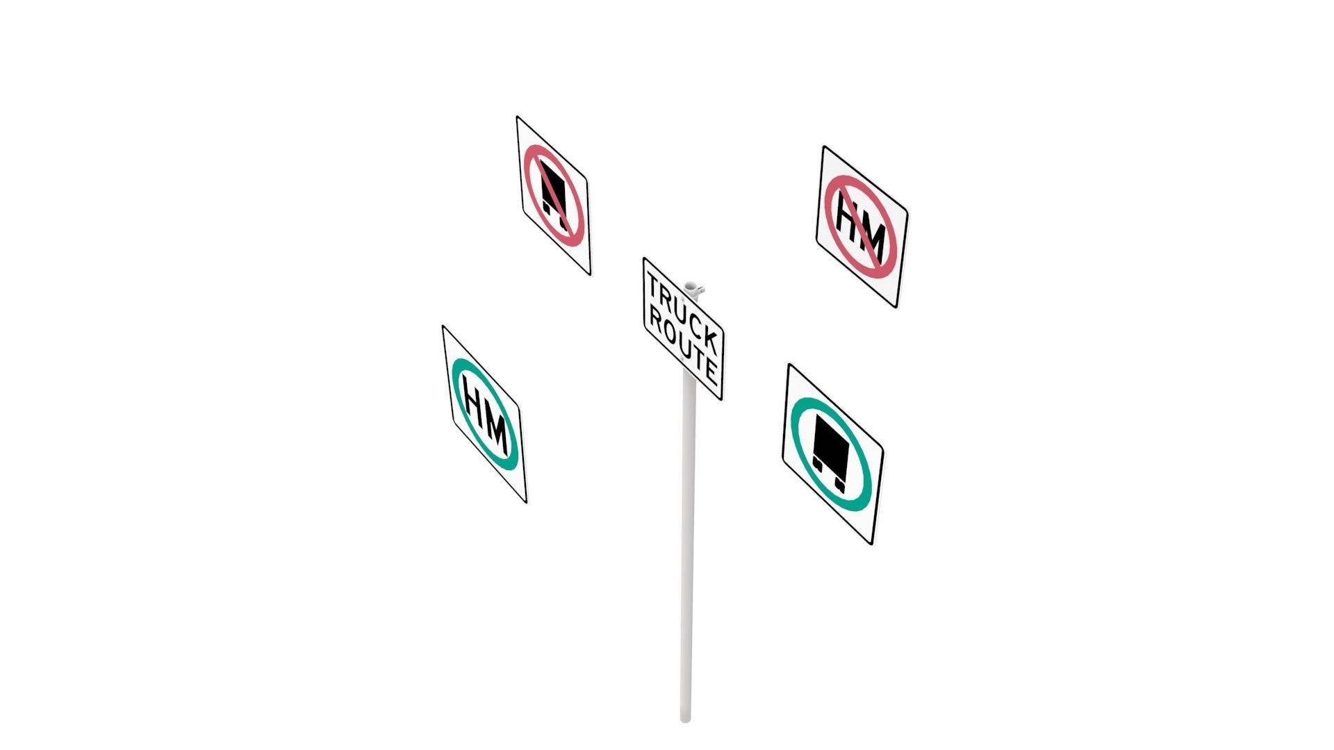 Road Sign - US - R14 Series Truck Routes 3D model_3