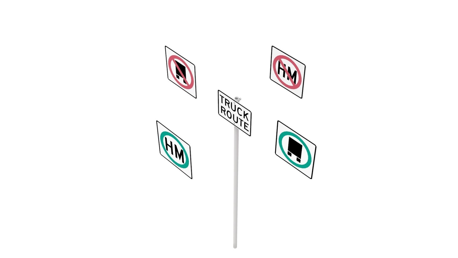 Road Sign - US - R14 Series Truck Routes 3D model_2