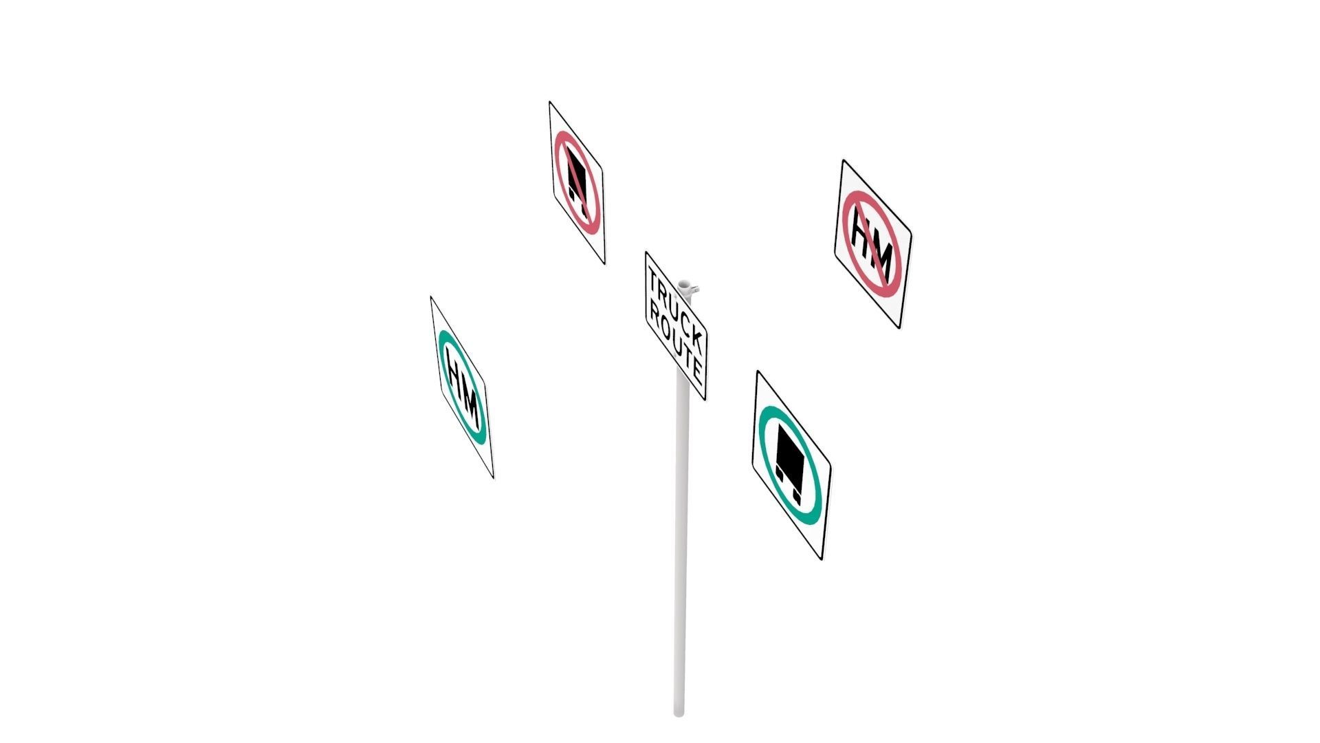 Road Sign - US - R14 Series Truck Routes 3D model_4