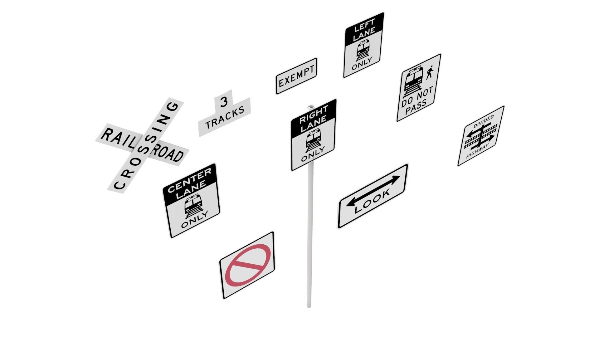 Road Sign US R15 Series Rail And Light Rail 3D model_12