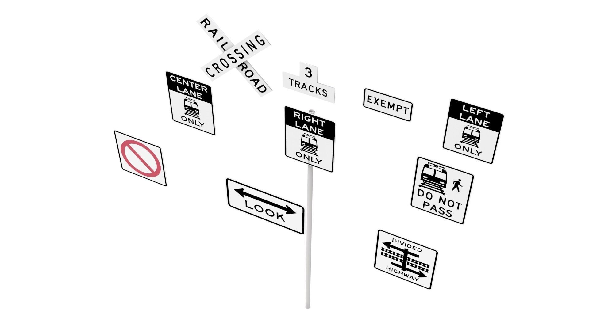 Road Sign US R15 Series Rail And Light Rail 3D model_41