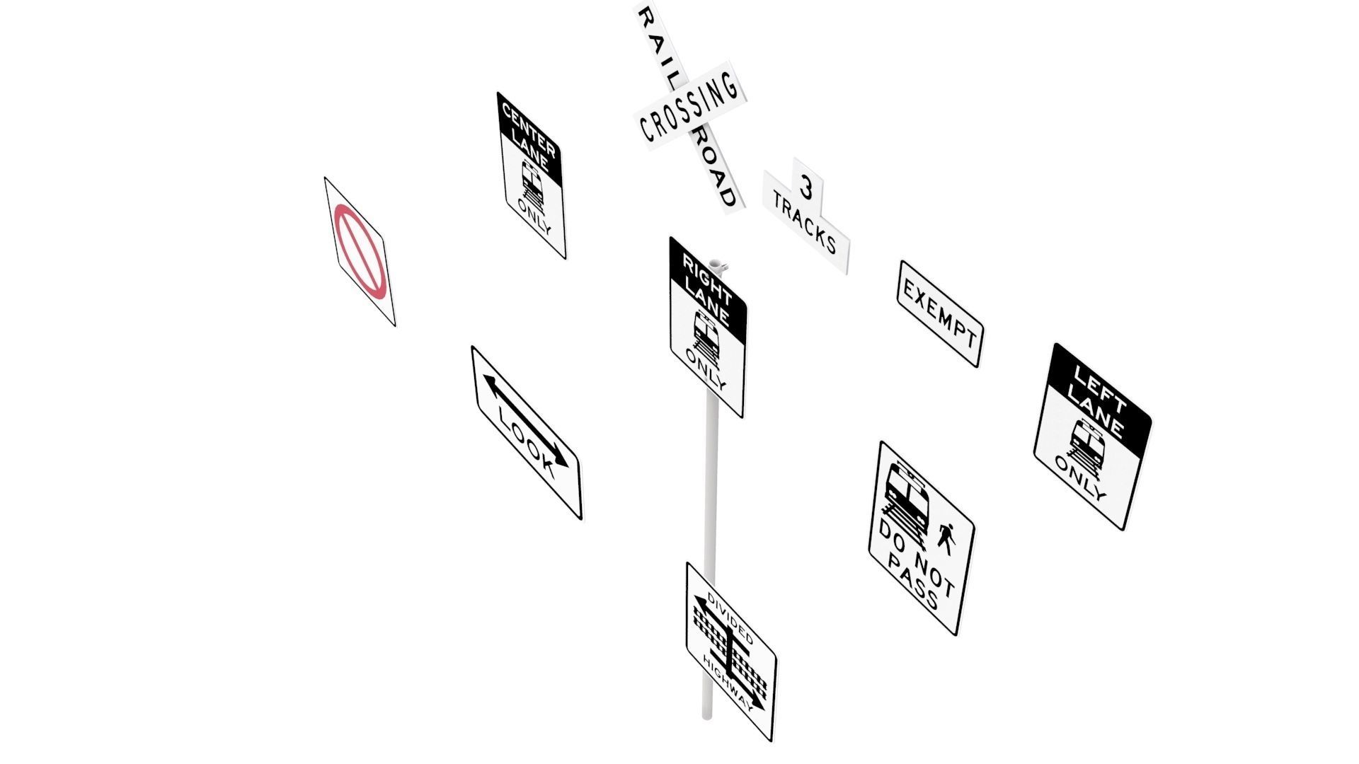 Road Sign US R15 Series Rail And Light Rail 3D model_4