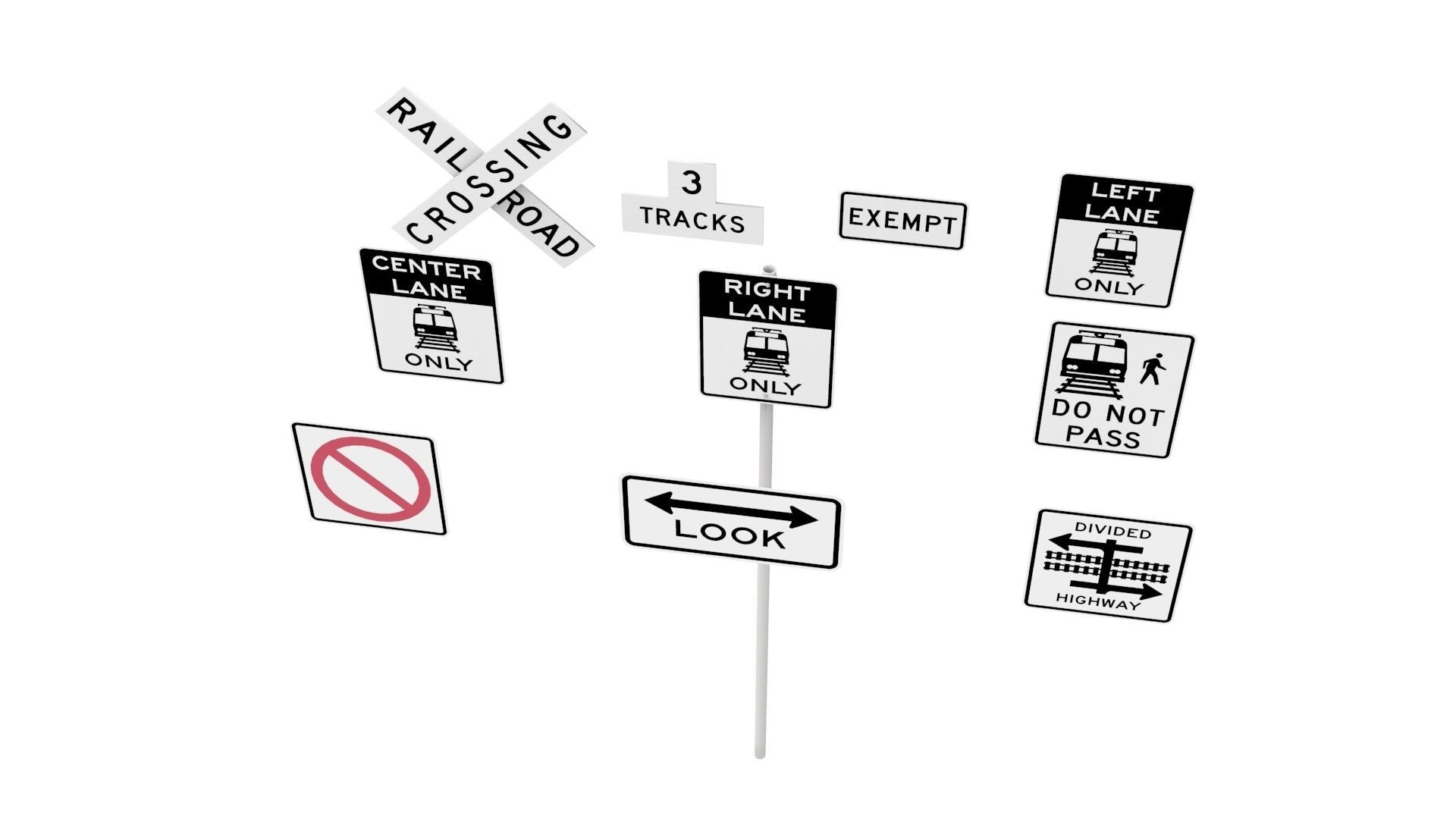 Road Sign US R15 Series Rail And Light Rail 3D model_39