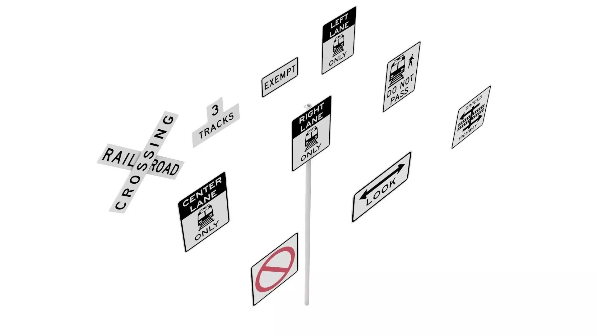 Road Sign US R15 Series Rail And Light Rail 3D model_0