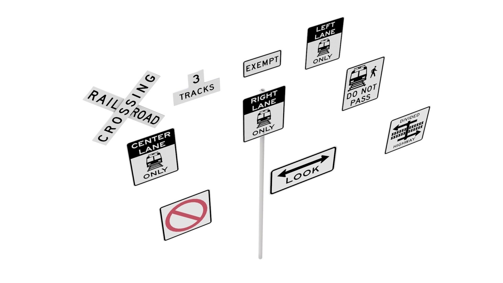 Road Sign US R15 Series Rail And Light Rail 3D model_23
