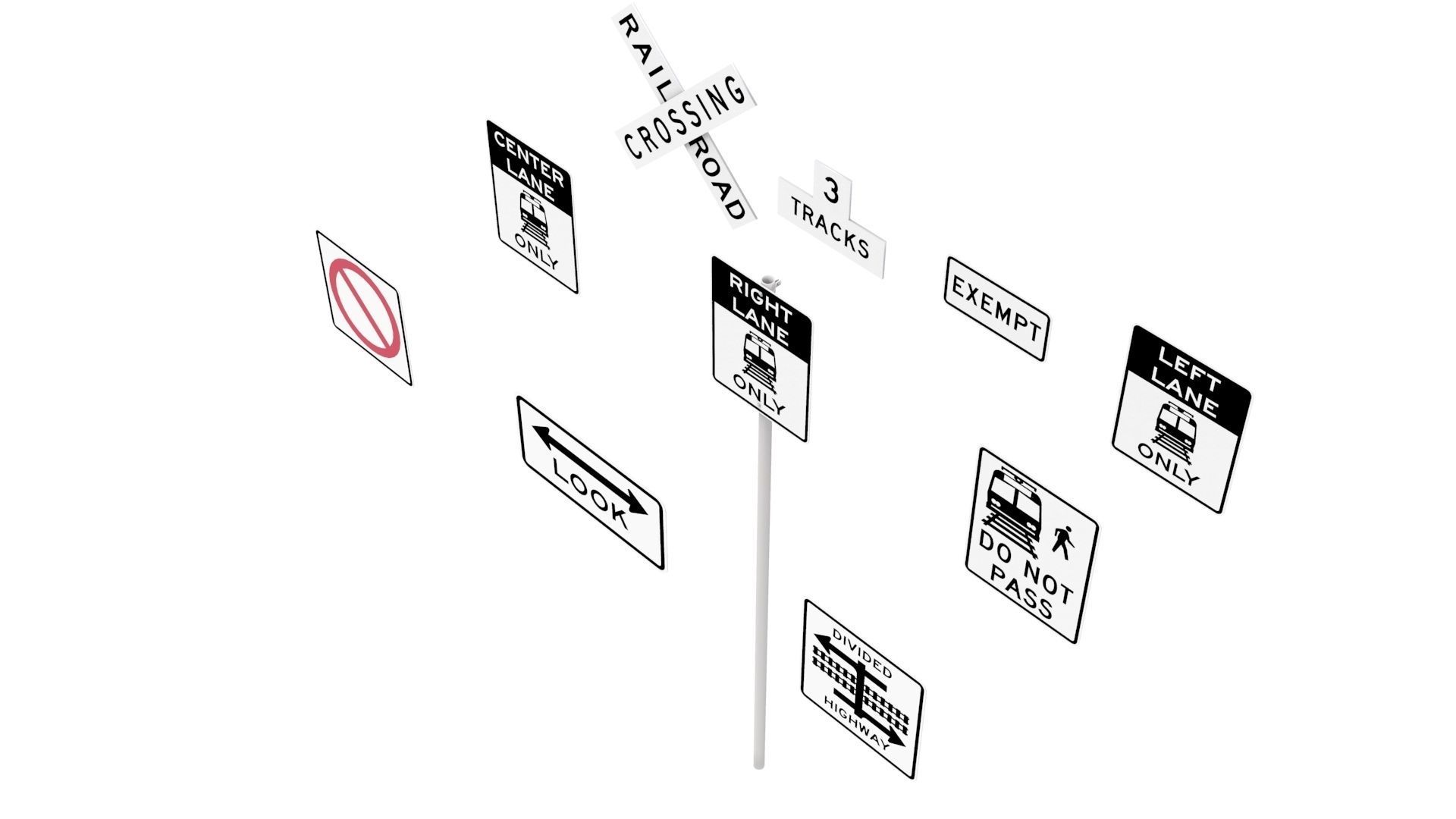 Road Sign US R15 Series Rail And Light Rail 3D model_3