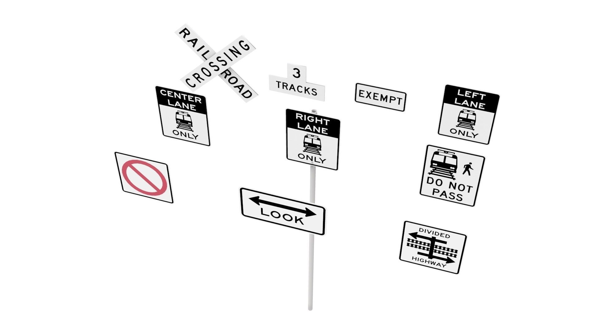 Road Sign US R15 Series Rail And Light Rail 3D model_40