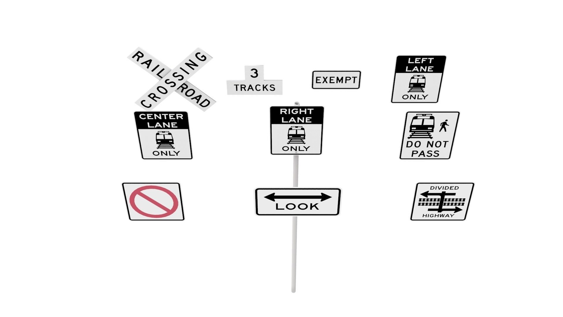 Road Sign US R15 Series Rail And Light Rail 3D model_38