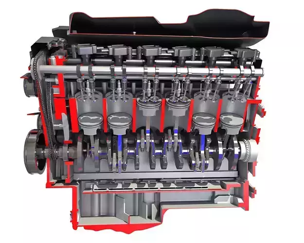 Animated Cutaway V12 Engine 3D model