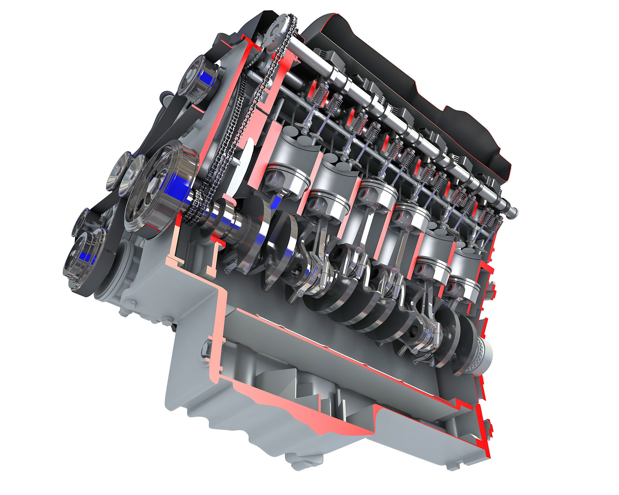 Animated Cutaway V12 Engine 3D model_9