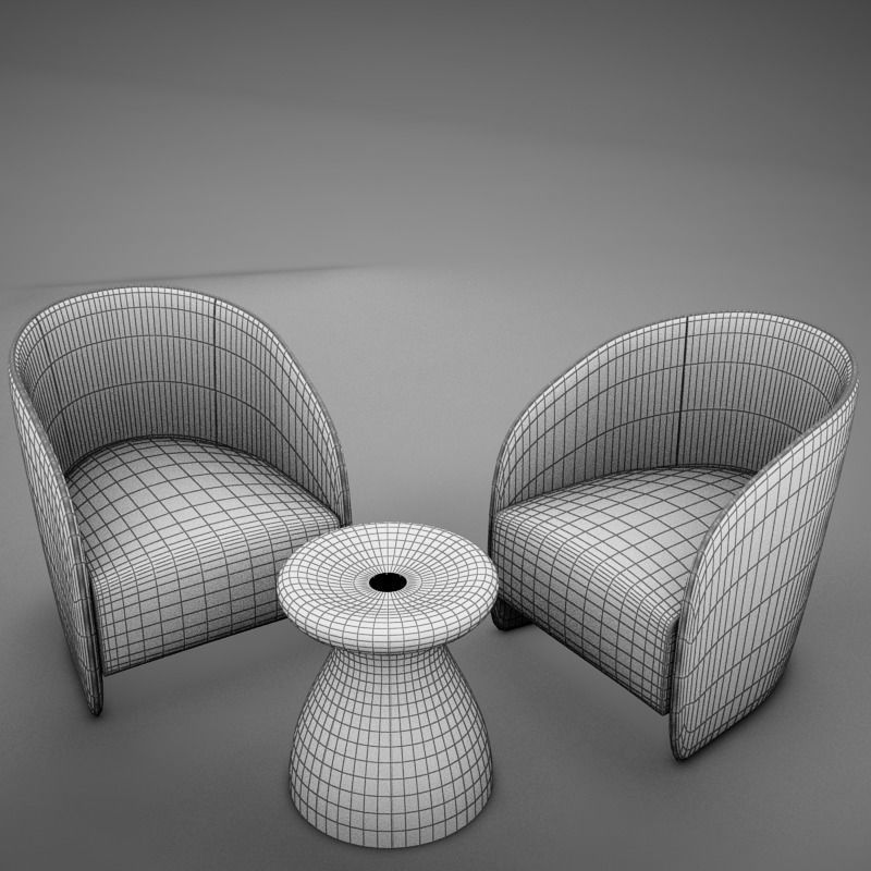 Modern Chair Set 3D model_3