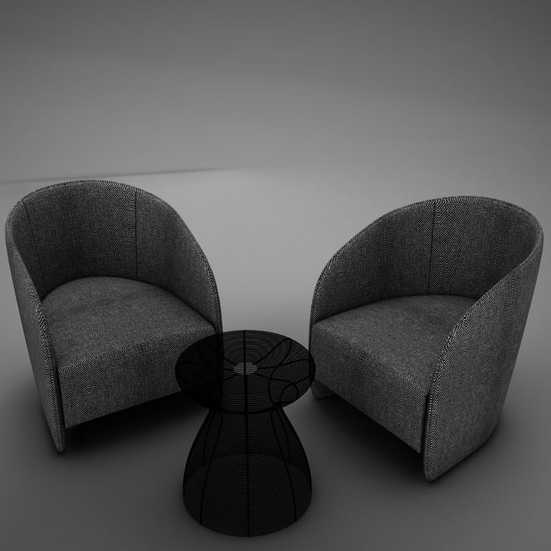 Modern Chair Set 3D model_2