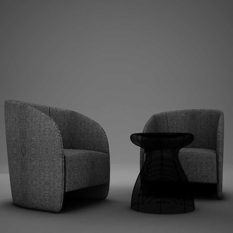 Modern Chair Set 3D model_12