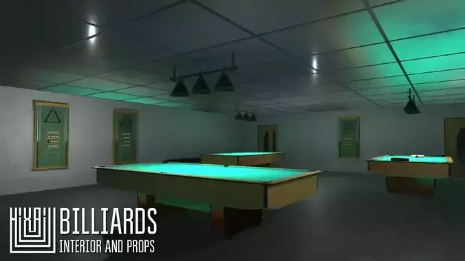 Billiards - interior and props Low-poly 3D model