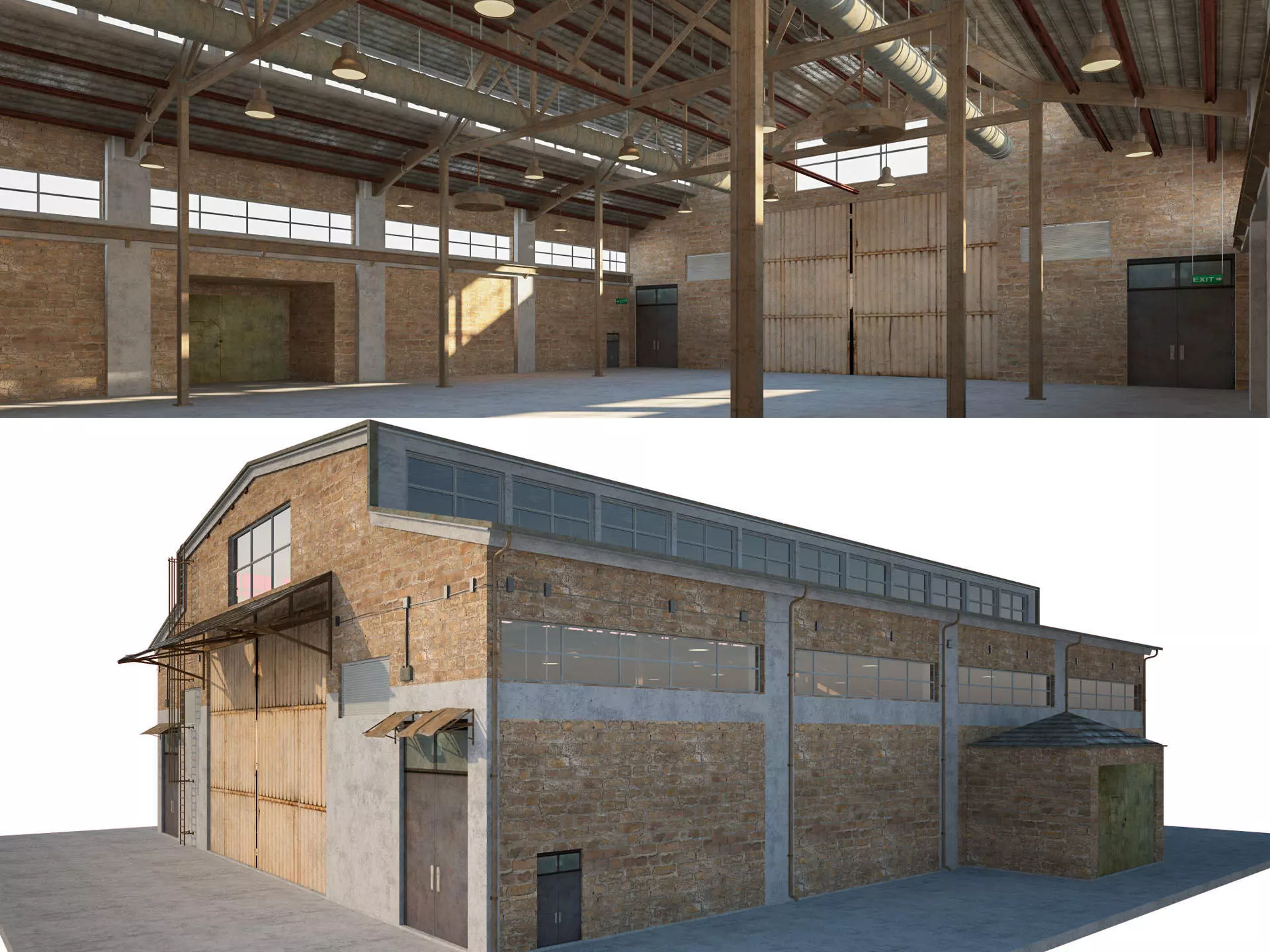 Warehouse Old interior and exterior 3D model_0