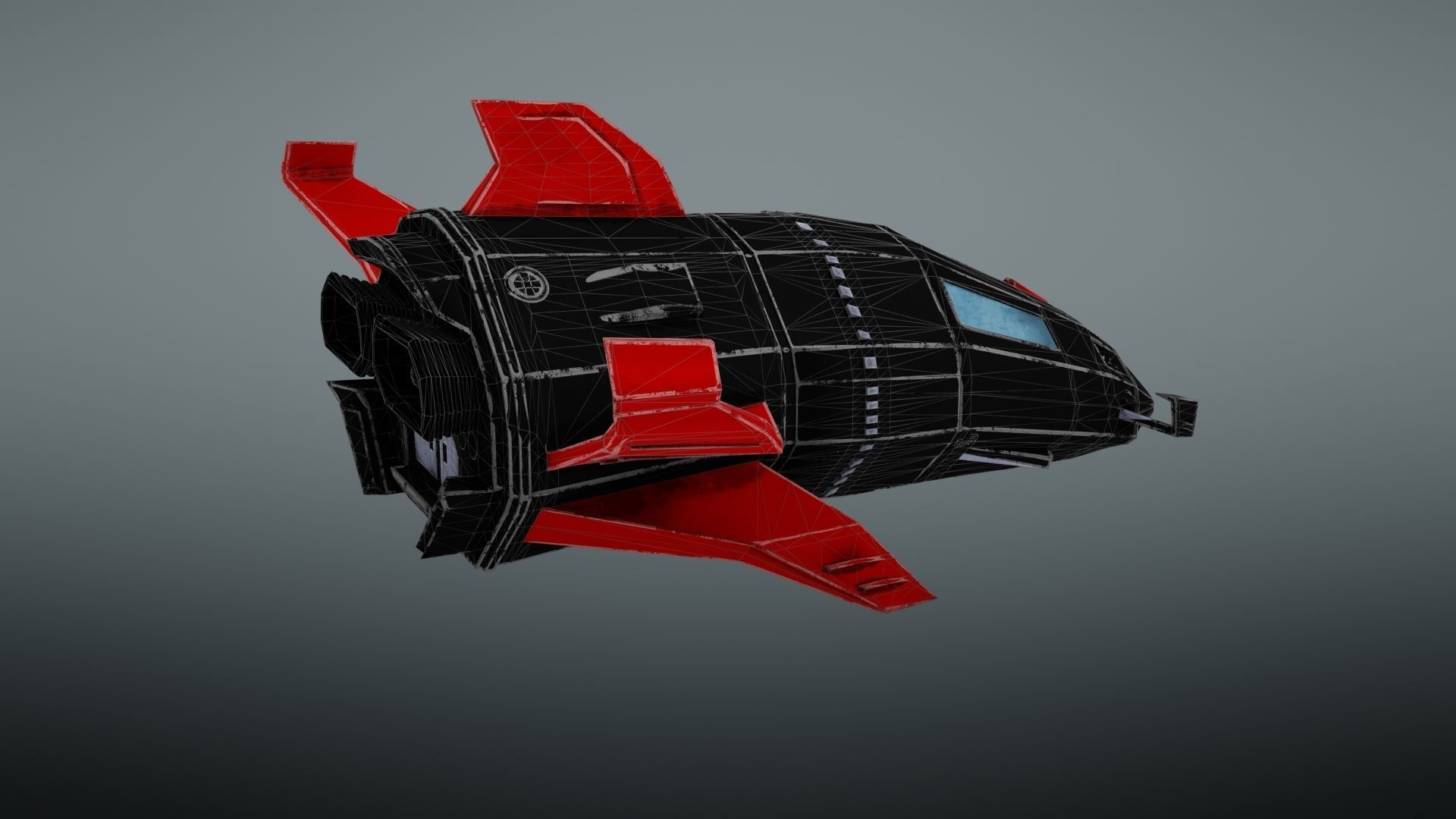 Spacecraft spaceship with wings Low-poly 3D model_31