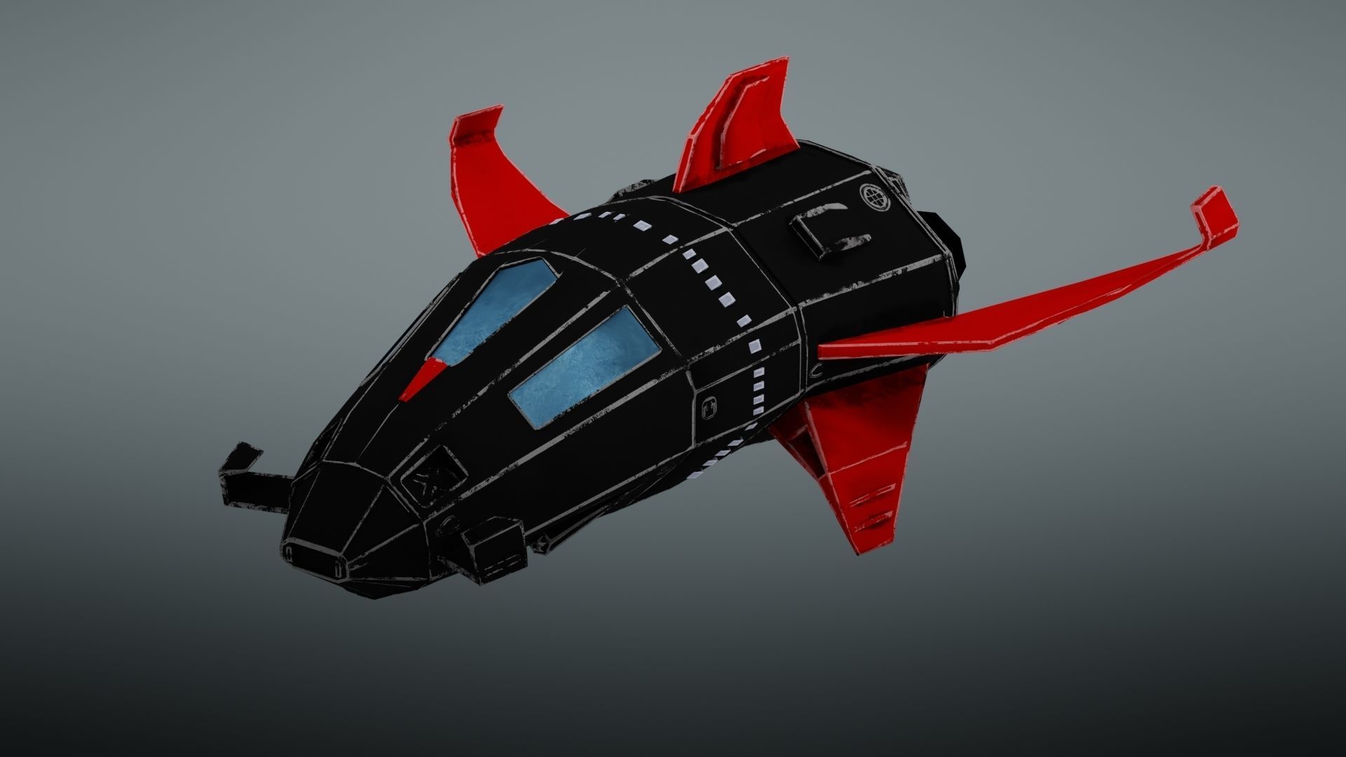 Spacecraft spaceship with wings Low-poly 3D model_3