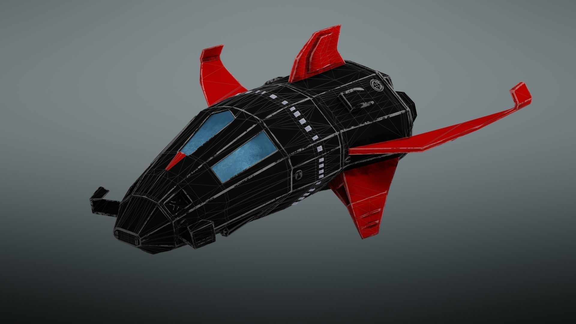 Spacecraft spaceship with wings Low-poly 3D model_22