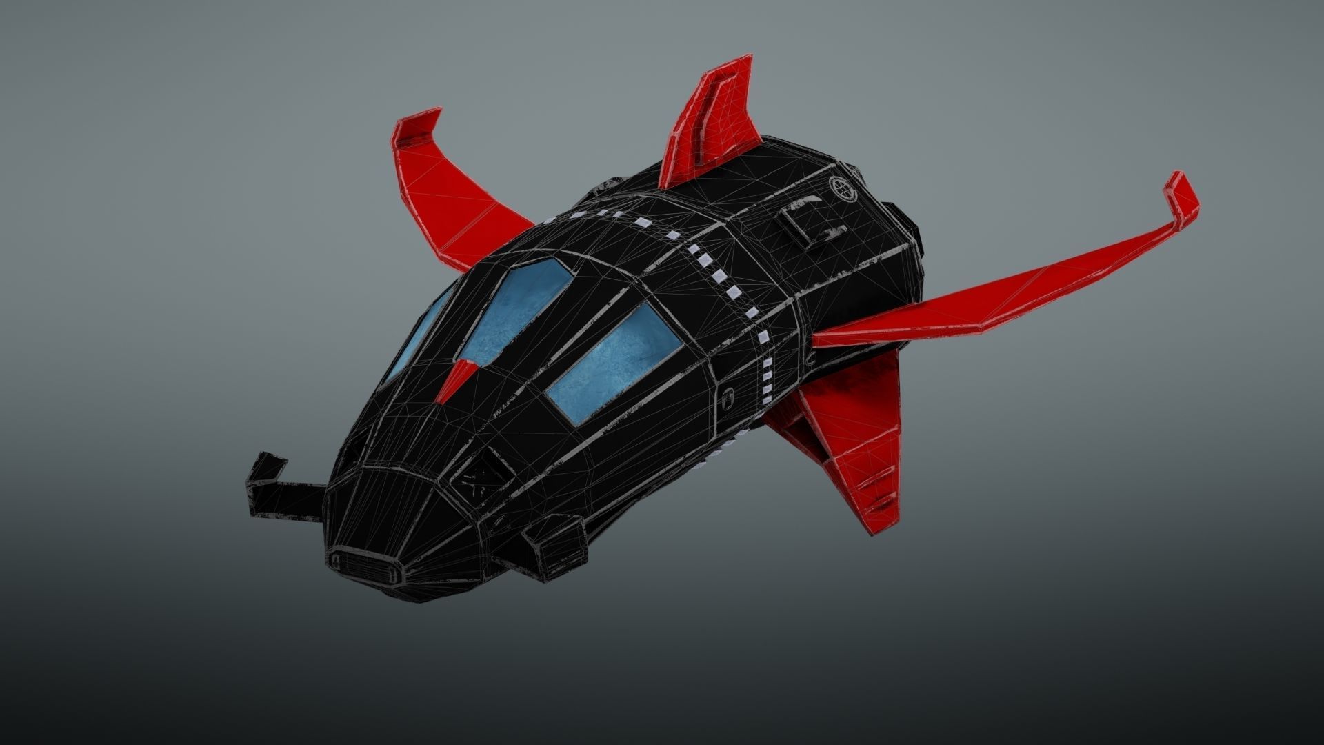 Spacecraft spaceship with wings Low-poly 3D model_24