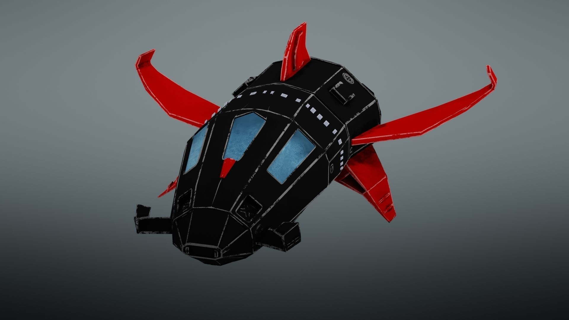 Spacecraft spaceship with wings Low-poly 3D model_5