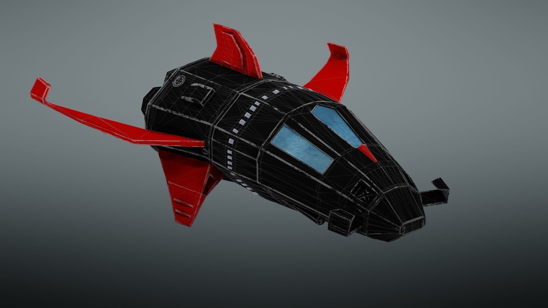 Spacecraft spaceship with wings Low-poly 3D model_28