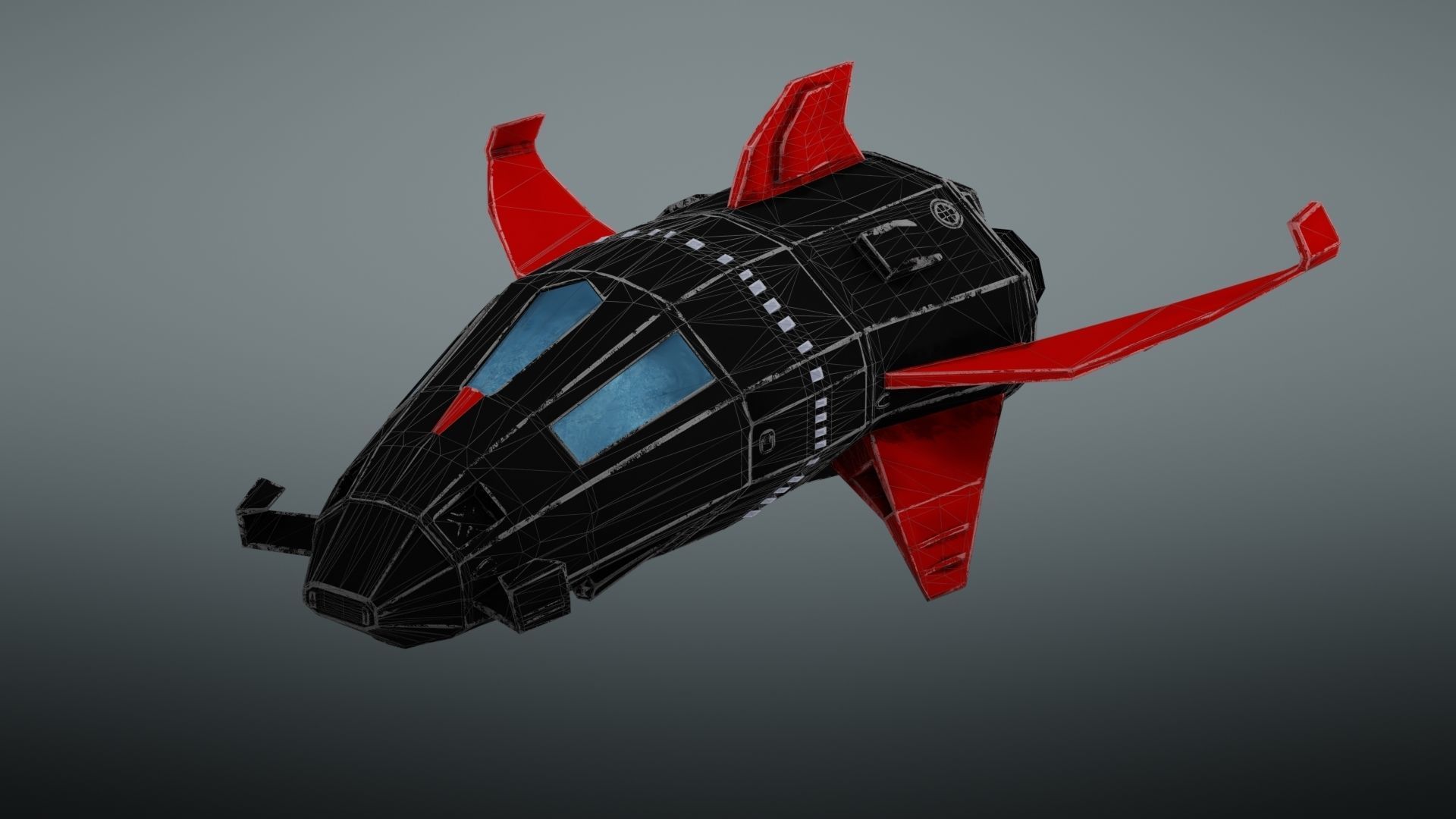 Spacecraft spaceship with wings Low-poly 3D model_23