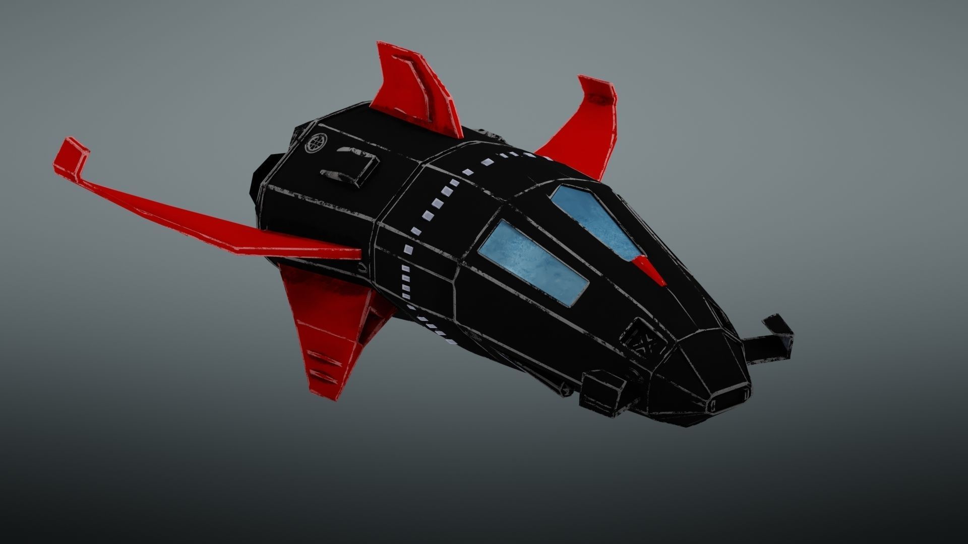 Spacecraft spaceship with wings Low-poly 3D model_8