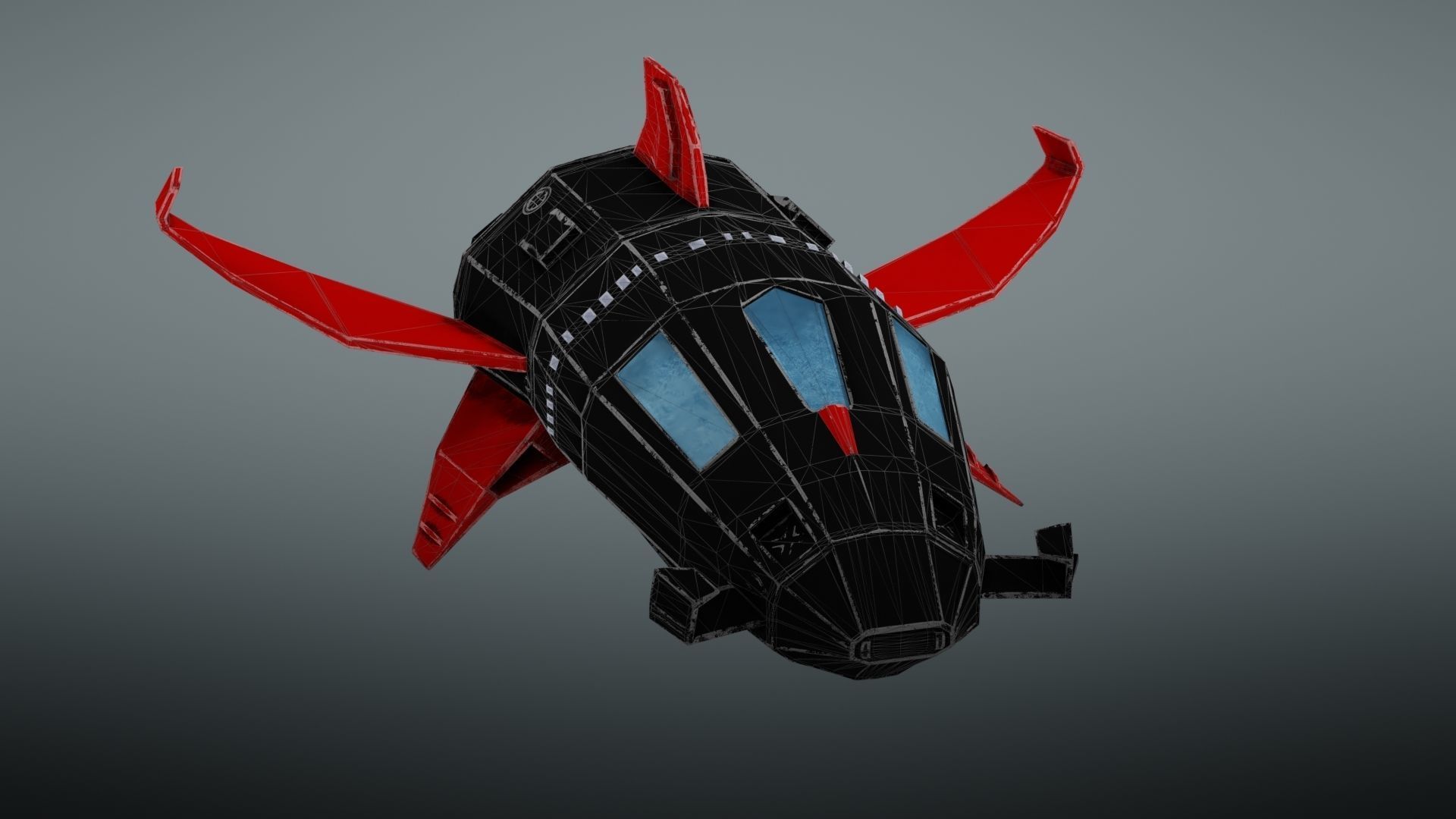 Spacecraft spaceship with wings Low-poly 3D model_27