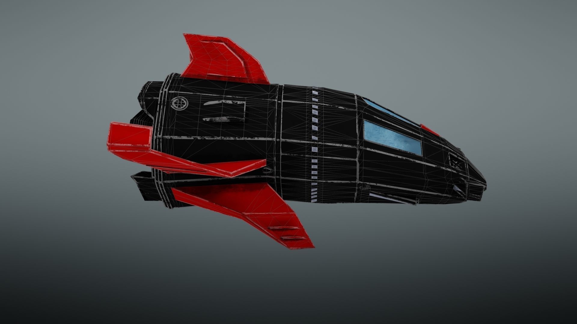 Spacecraft spaceship with wings Low-poly 3D model_30