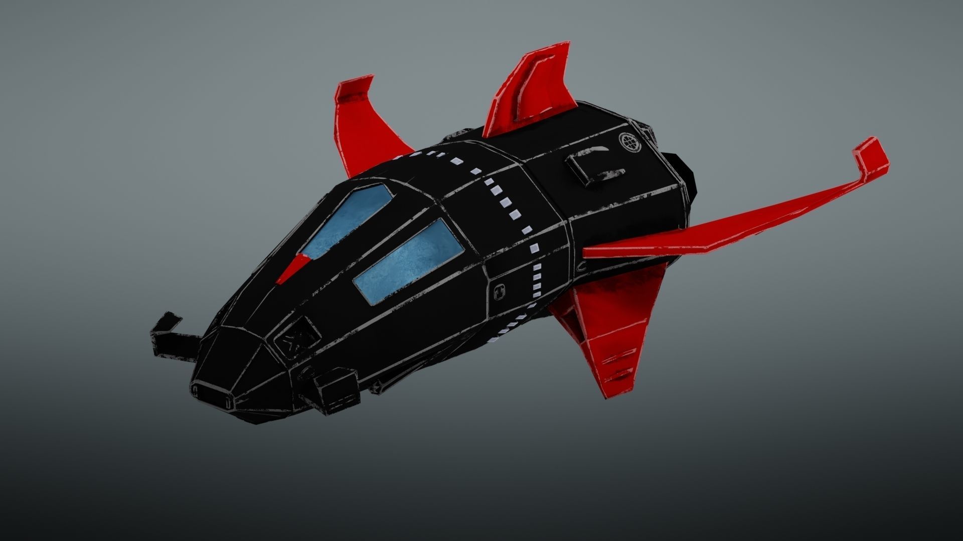 Spacecraft spaceship with wings Low-poly 3D model_2
