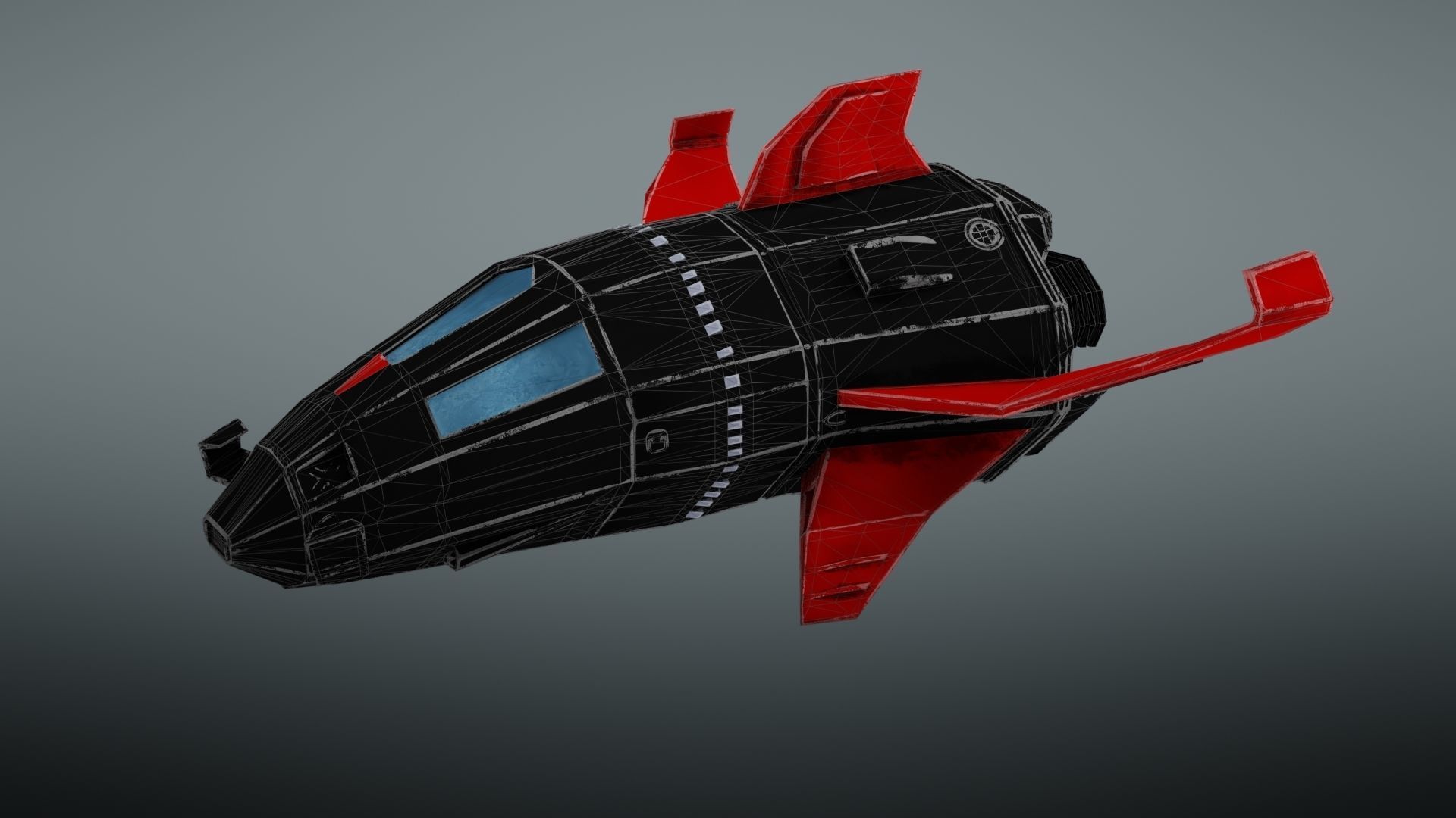 Spacecraft spaceship with wings Low-poly 3D model_39