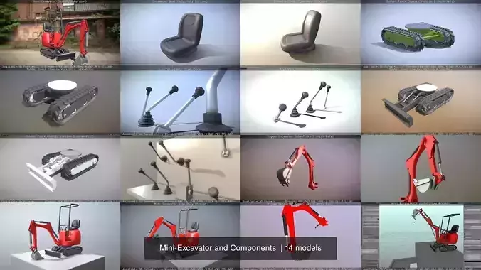Mini-Excavator and Components  3D Model Collection