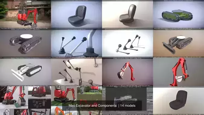 Mini-Excavator and Components  3D Model Collection Mini-Excavator and Components  3D Model Collection