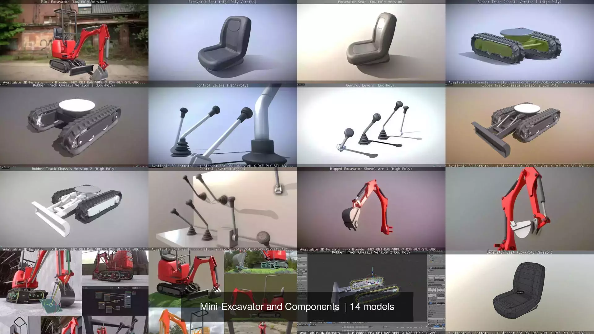 Mini-Excavator and Components  3D Model Collection_0