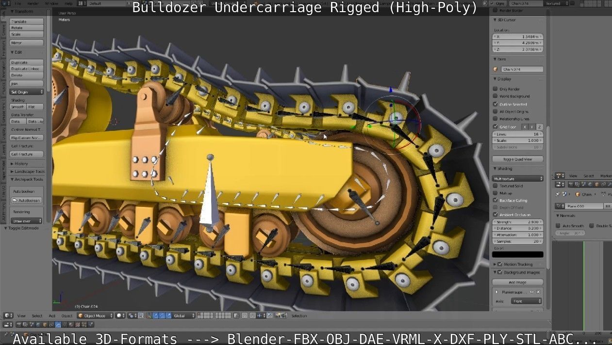 Bulldozer Undercarriage Rigged and Animated High-Poly Version 3D model_4