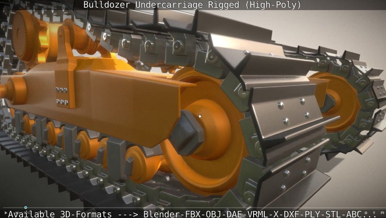 Bulldozer Undercarriage Rigged and Animated High-Poly Version 3D model_13