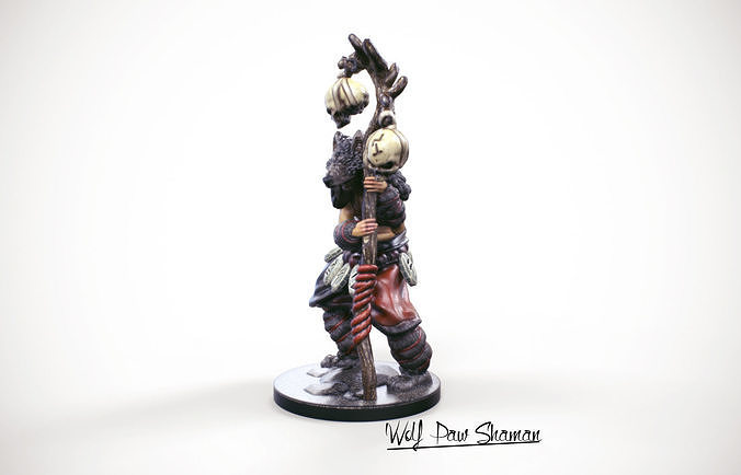 3d Printable miniature Wolf paw Shaman 32mm 3D print model
