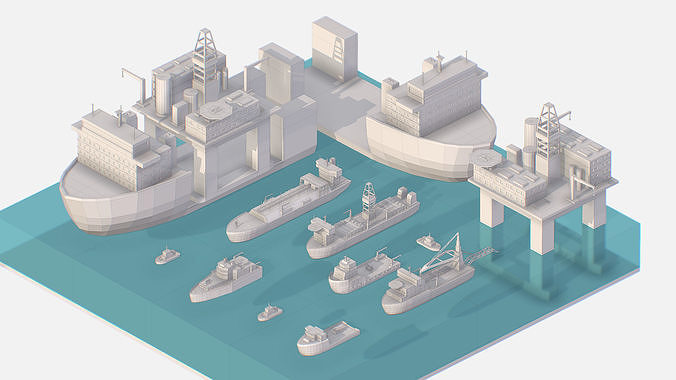 Isometric Big Boat Vessel Drill Ship Platform Low-poly 3D model