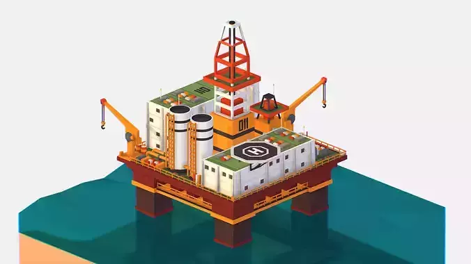 isometric Big Oil Production Rig Platform  Low-poly 3D model