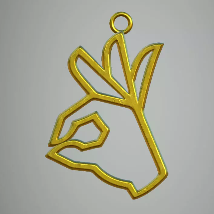 Pendant metal charm with leaf in shape of hand 3D print model_0