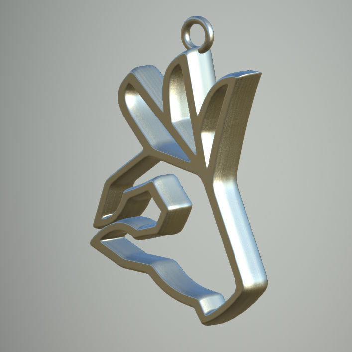 Pendant metal charm with leaf in shape of hand 3D print model_2