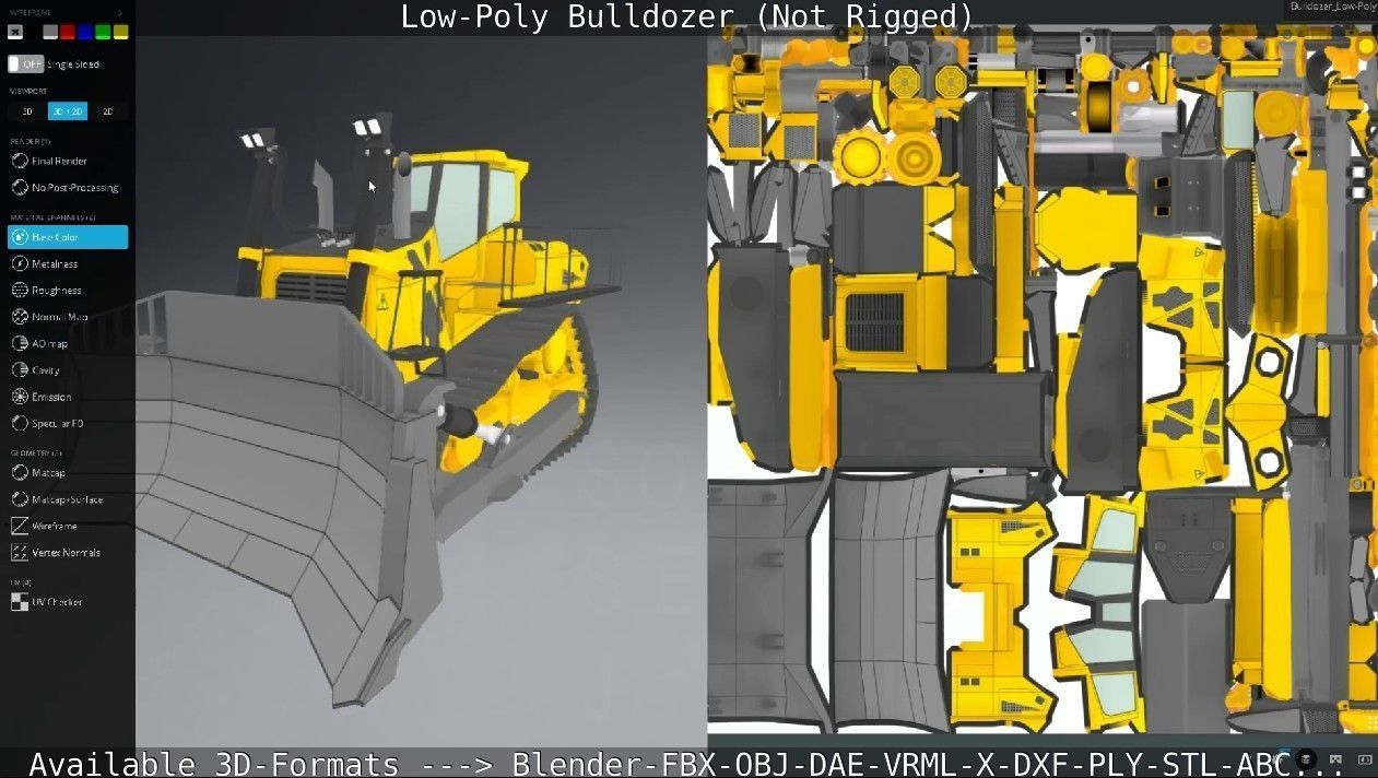 Low-Poly Bulldozer - Not Rigged Low-poly 3D model_49