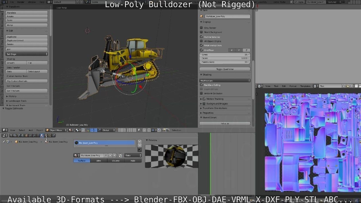 Low-Poly Bulldozer - Not Rigged Low-poly 3D model_25