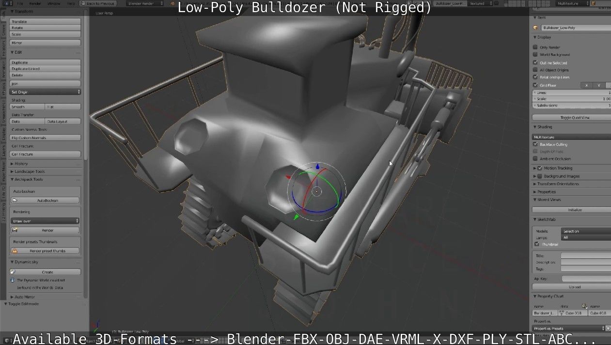 Low-Poly Bulldozer - Not Rigged Low-poly 3D model_22